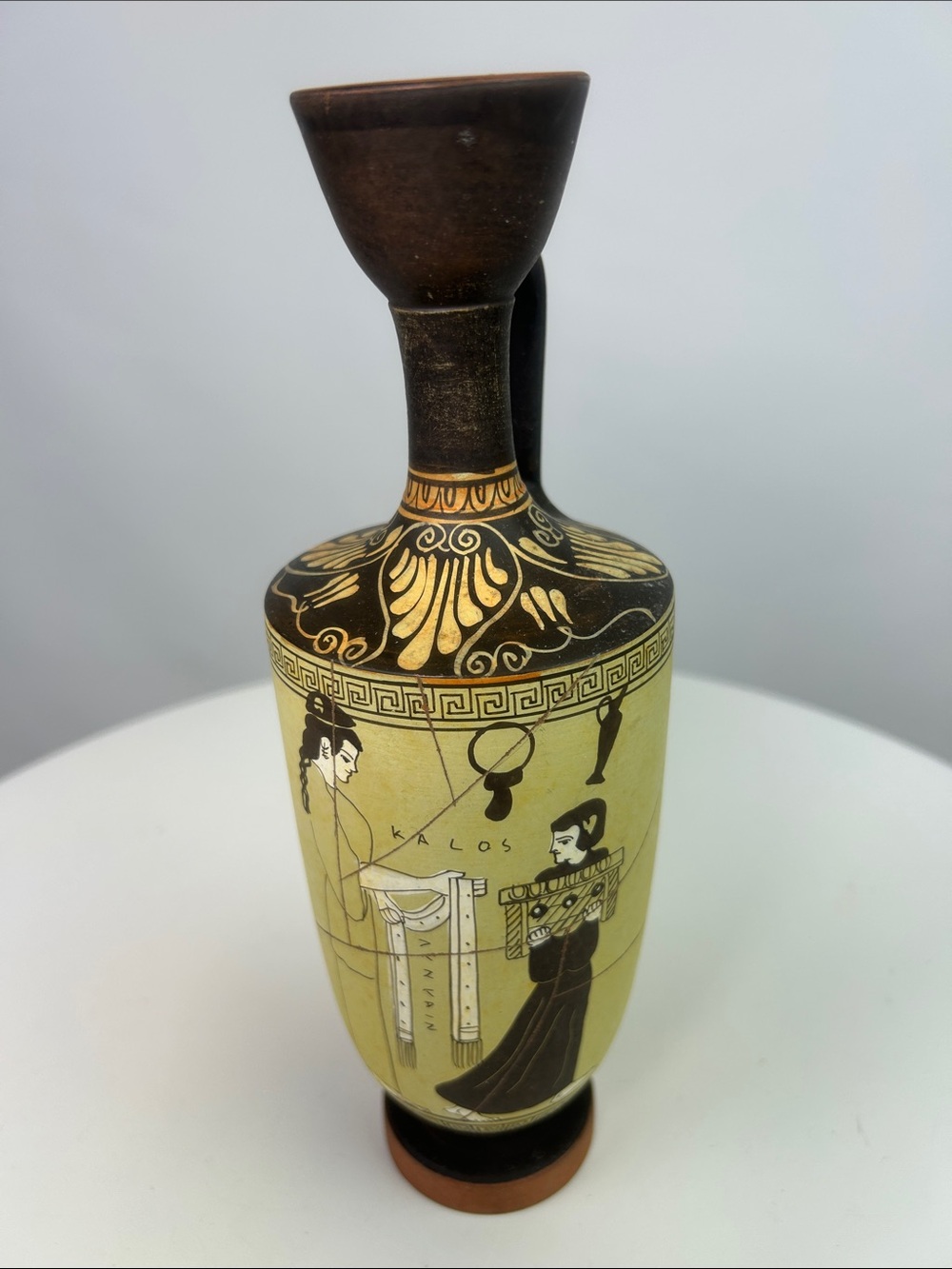 EUC Exact Copy of a Decorative Ancient Greek Lekythos Ceramic Vessel Circa 46 BC